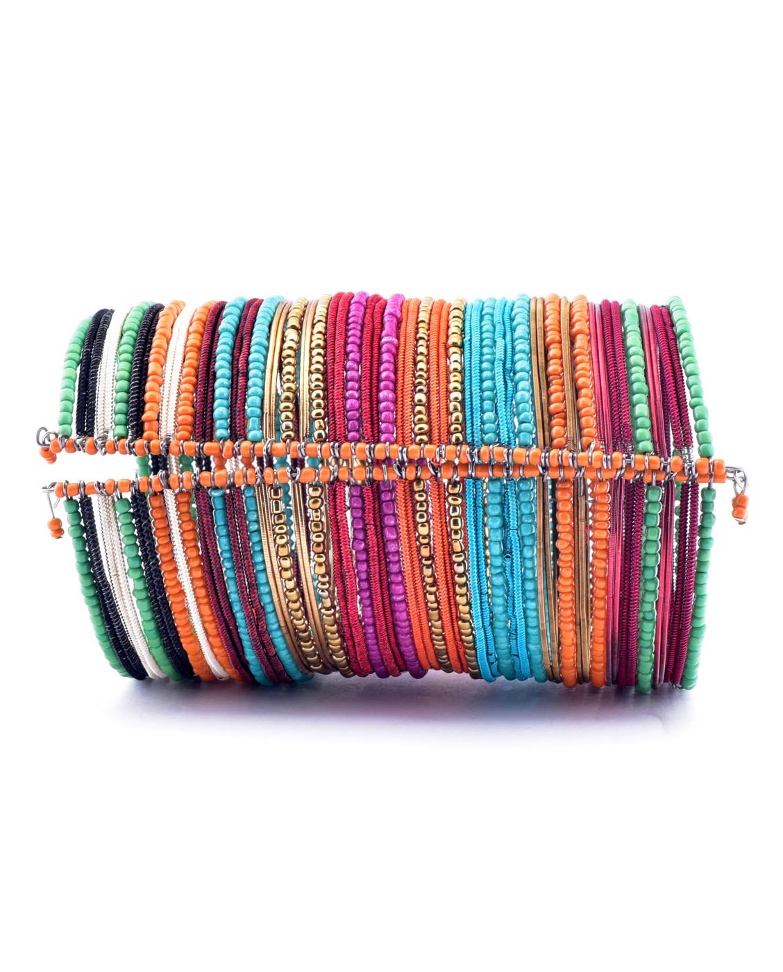 STACKABLE MULTI-COLORED BEADED CUFF BRACELET