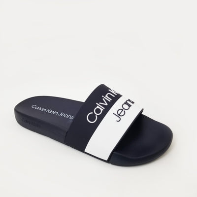 Calvin Klein Mens CK Logo Slides Size 9 Open Toe Black & White Shoes  Slippers | eBay