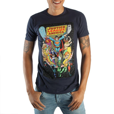 DC COMICS JUSTICE LEAGUE BOOK COVER GRAPHIC T-SHIRT W/ PRINTED BOX CASING
