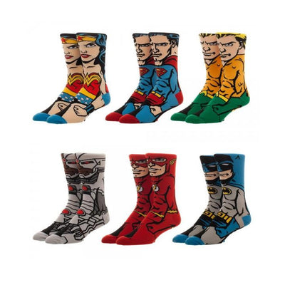 DC COMICS JUSTICE LEAGUE 6-PK 360 CHARACTER CREW SOCKS BOX SET