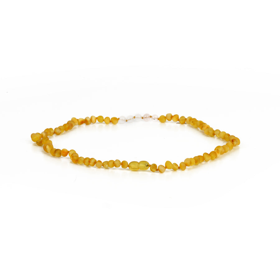 RAW AMBER AND ROSE QUARTZ NECKLACE