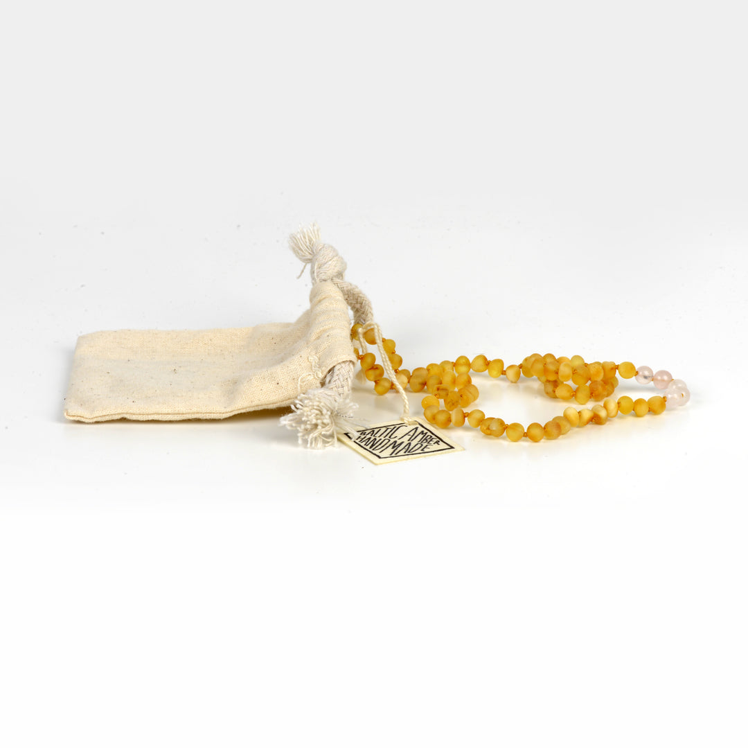 RAW AMBER AND ROSE QUARTZ NECKLACE