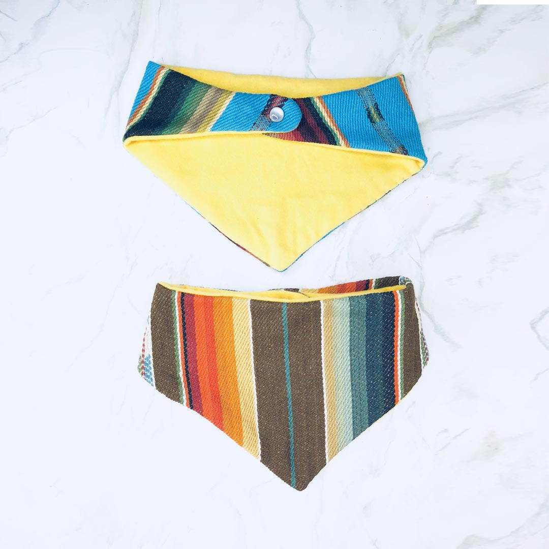 SELVEDGE DRY GOODS BABY SERAPE BANDANA BIB IN TURQUOISE & BROWN
