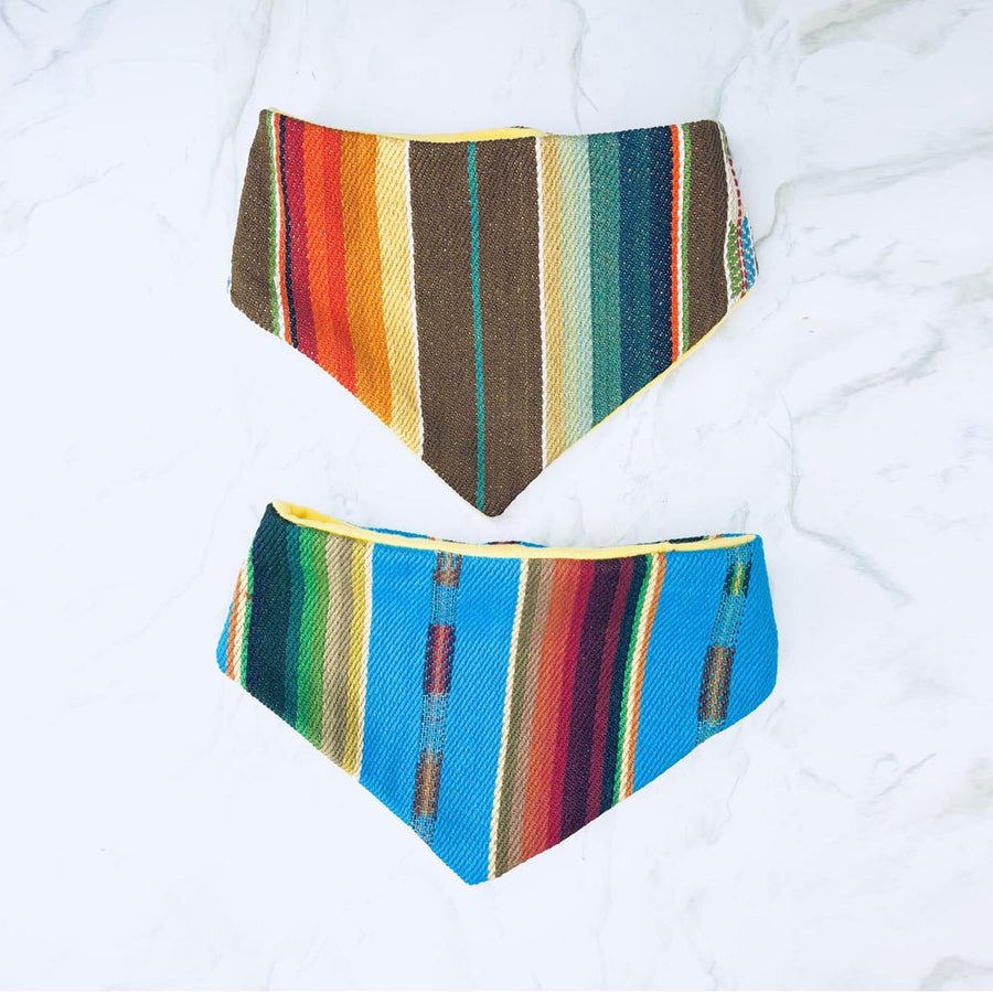 SELVEDGE DRY GOODS BABY SERAPE BANDANA BIB IN TURQUOISE & BROWN