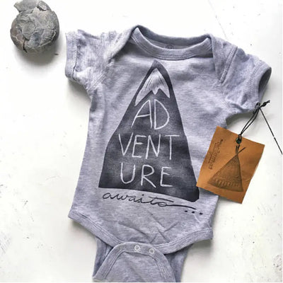 BIRD AND ELEPHANT “ADVENTURE AWAITS” BABY BODYSUIT