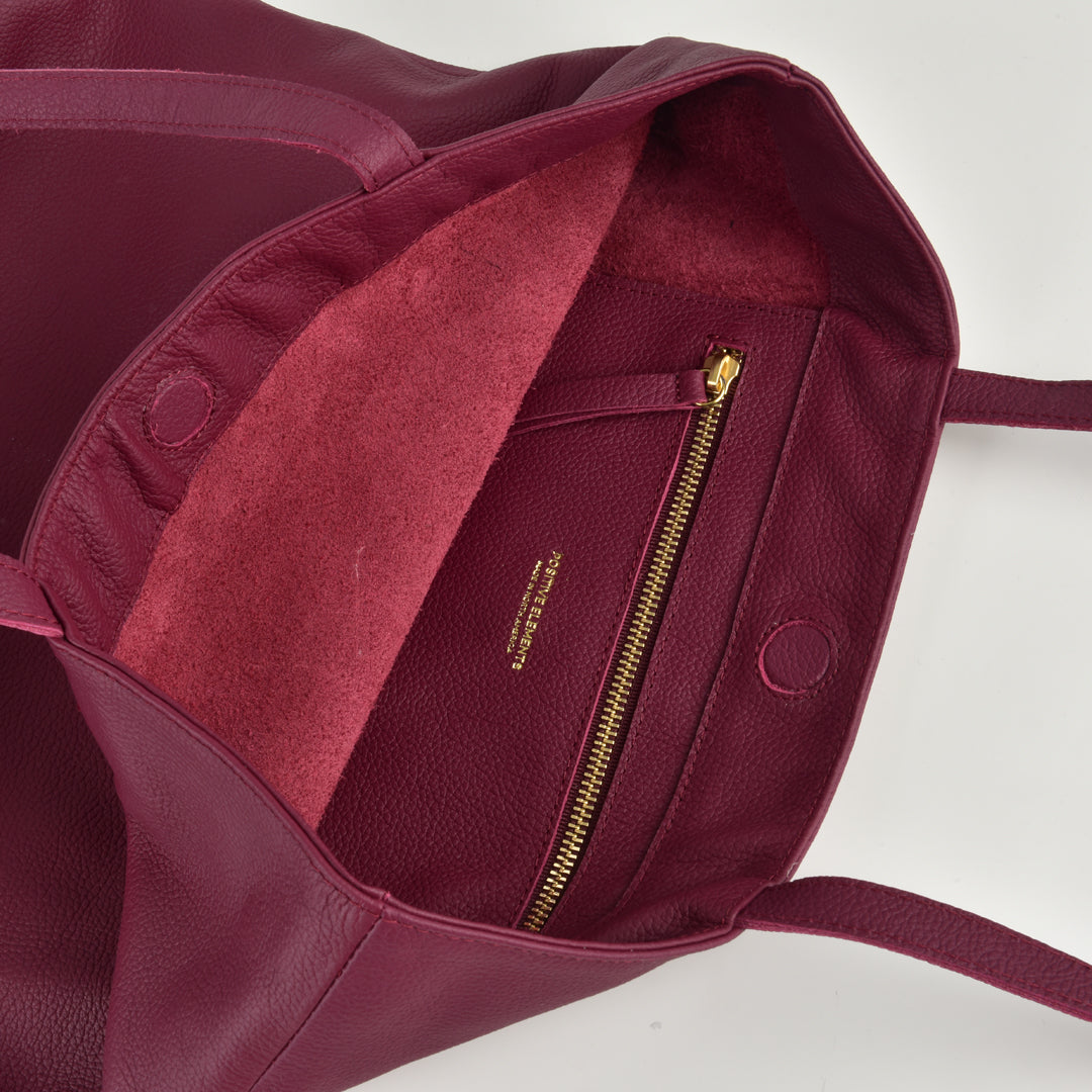 POSITIVE ELEMENTS LEATHER TOTE WITH TASSEL POUCH